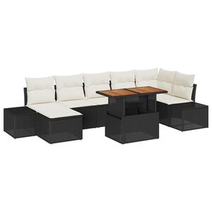 vidaXL S&uacute;prava z&aacute;hradn&yacute;ch pohoviek s vank&uacute;&scaron;om 8 pcs Čierna a kr&eacute;mov&aacute;