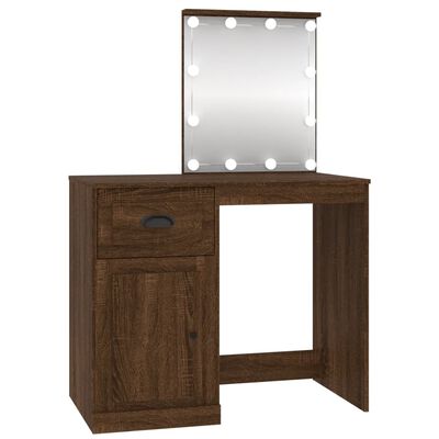 vidaXL Toaletný stolík s LED hnedý dub 90x50x132,5 cm kompozitné drevo