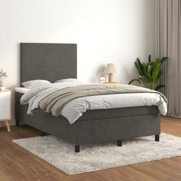 vidaXL Posteľn&yacute; r&aacute;m boxspring s matracom tmavosiv&yacute; 90x190 cm zamat