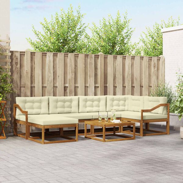 vidaXL Z&aacute;hradn&aacute; s&uacute;prava gaučov s vank&uacute;&scaron;om 7 pcs Pr&iacute;rodn&aacute; a kr&eacute;mov&aacute;