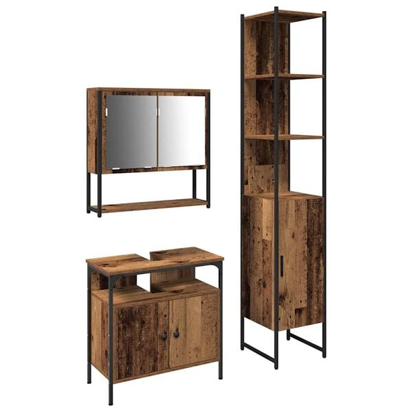 vidaXL Sada k&uacute;peľňov&eacute;ho n&aacute;bytku 3 pcs Star&eacute; drevo Kompozitn&eacute; drevo