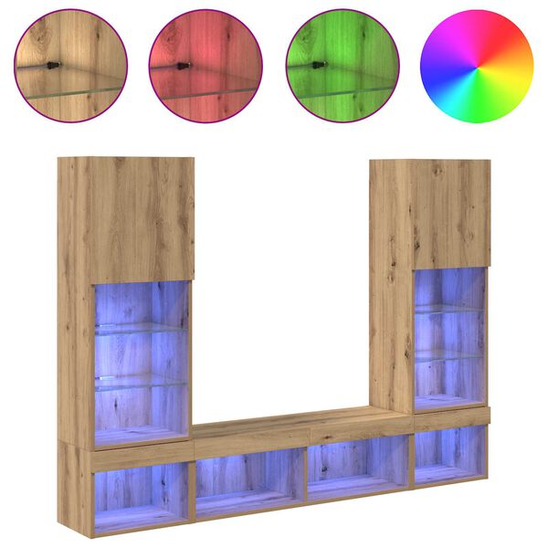 vidaXL TV n&aacute;stenn&eacute; jednotky s LED 5 pcs Remeseln&yacute; dub Kompozitn&eacute; drevo