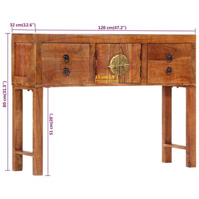 vidaXL Konzolový stolík 120x32x80 cm masívne hrubé mangovníkové drevo