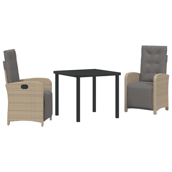 vidaXL Z&aacute;hradn&yacute; jed&aacute;lensk&yacute; set s vank&uacute;&scaron;om 3 pcs B&eacute;žov&aacute; polyratan