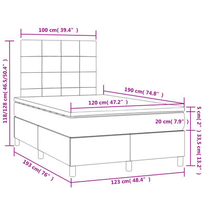 vidaXL Boxspring posteľ s matracom a LED, čierna 120x190 cm, látka