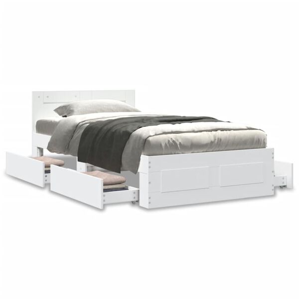 vidaXL Posteľný rám s čelom bez matraca biely 100x200 cm