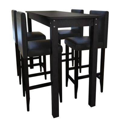 Barový stôl so 4 barovými stoličkami, čierny