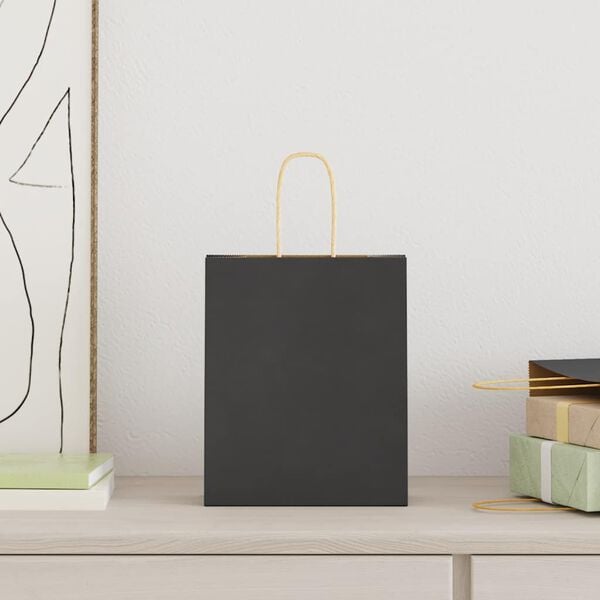 vidaXL Papierov&eacute; ta&scaron;ky 250 ks s r&uacute;čkami, čierna, 18x8x22 cm