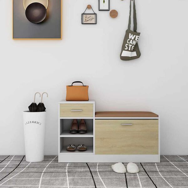 vidaXL Lavica na top&aacute;nky, biela+sonoma 94,5x31x57 cm, kompozitn&eacute; drevo