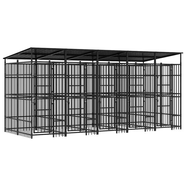 vidaXL Vonkaj&scaron;&iacute; koterec pre psov so strechou oceľ 9,22 m&sup2;