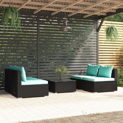 vidaXL 5-dielna záhradná sedacia súprava s vankúšmi polyratan čierna