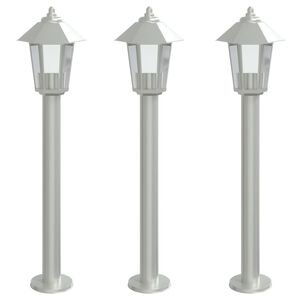 vidaXL Vonkaj&scaron;ie stojace lampy 3 ks strieborn&eacute; 80cm nehrdzavej&uacute;ca oceľ