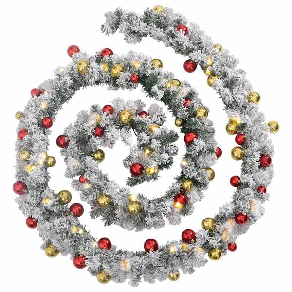 vidaXL Vianočná girlanda s ozdobami a LED svetlami zelená 20 m PVC