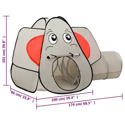 vidaXL Detský stan na hranie v tvare slona sivý 174x86x101 cm