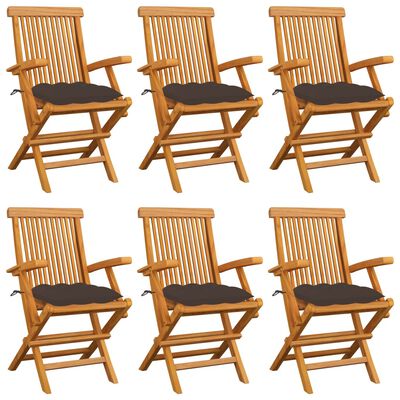 vidaXL Záhradné stoličky so sivohnedými podložkami 6 ks tíkový masív