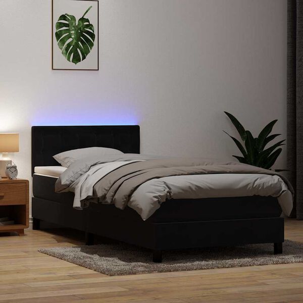 vidaXL Posteľn&yacute; r&aacute;m boxspring s matracom a LED čierny 80x220 cm zamat