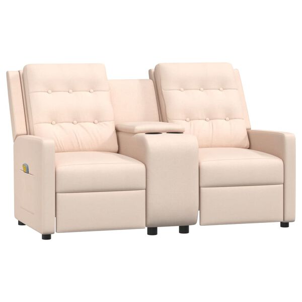 vidaXL 2-miestne sklápacie masážne kreslo+držiak na poháre, krémové