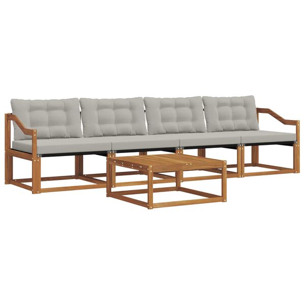 vidaXL Z&aacute;hradn&aacute; s&uacute;prava gaučov s vank&uacute;&scaron;om 5 pcs Pr&iacute;rodn&aacute; a svetlosiv&aacute;