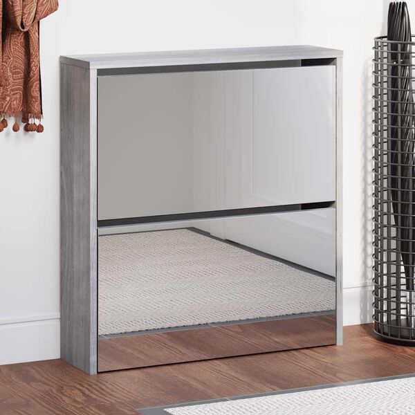 vidaXL Botn&iacute;k so zrkadlom 2-poschodov&yacute; siv&yacute; sonoma 63 x 17 x 67 cm