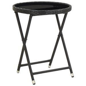 vidaXL Čajov&yacute; stol&iacute;k, čierny 60 cm, polyratan, tvrden&eacute; sklo