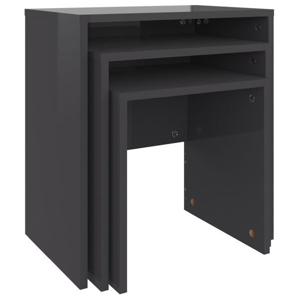 vidaXL Zasúvacie konferenčné stolíky 3 ks lesklé sivé drevotrieska