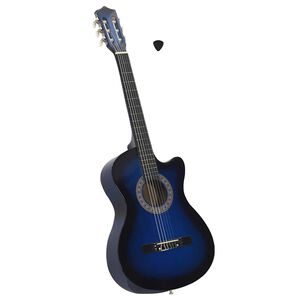 vidaXL Folkov&aacute; klasick&aacute; gitara s v&yacute;rezom so 6 strunami, modr&aacute; 38"