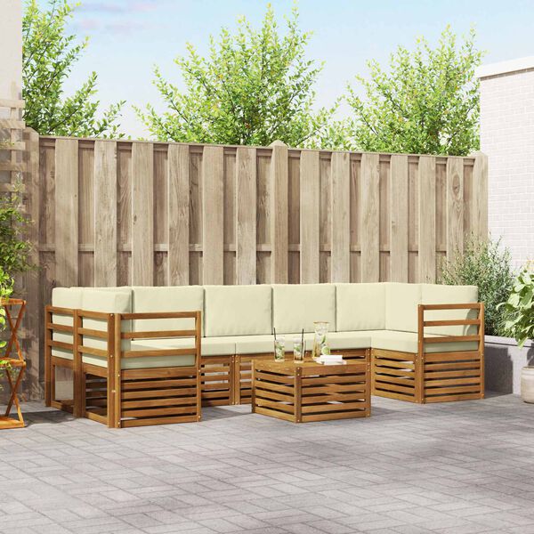 vidaXL S&uacute;pravy pohoviek 8 pcs Pr&iacute;rodn&aacute; a kr&eacute;mov&aacute; Pevn&eacute; ak&aacute;ciov&eacute; drevo