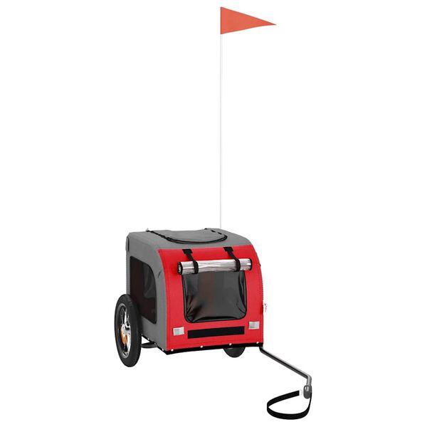 vidaXL Cyklovozík pre zvieratá, červeno sivý, oxfordská látka, železo