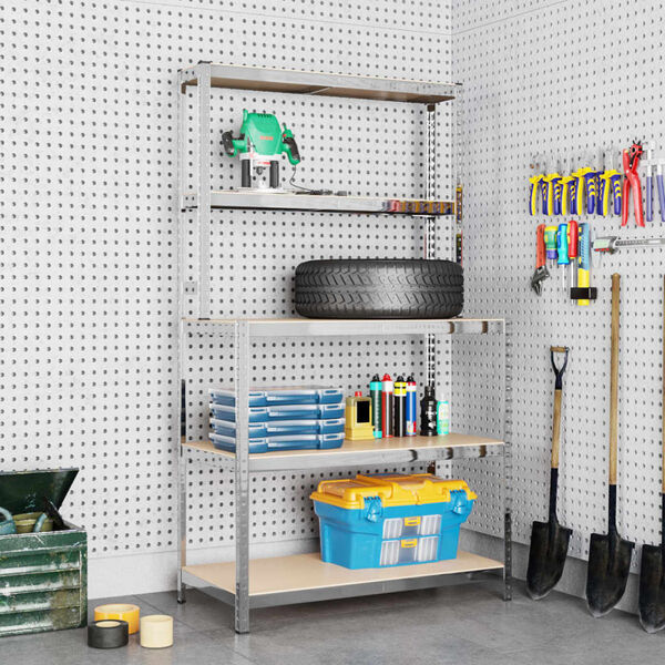 vidaXL 5-vrstvový pracovný stôl s policami oceľ a spracované drevo