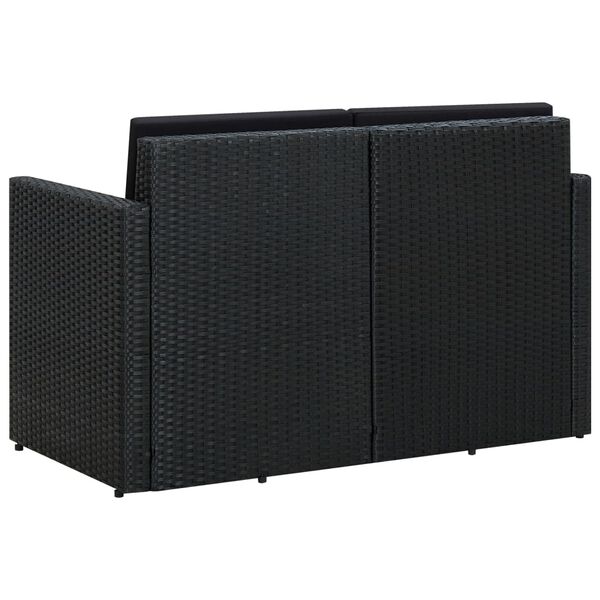 vidaXL 2-miestna z&aacute;hradn&aacute; pohovka s podložkami, čierna, polyratan