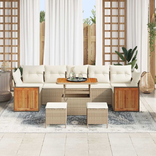 vidaXL S&uacute;prava z&aacute;hradn&yacute;ch pohoviek s vank&uacute;&scaron;om 10 pcs B&eacute;žov&aacute; a kr&eacute;mov&aacute;