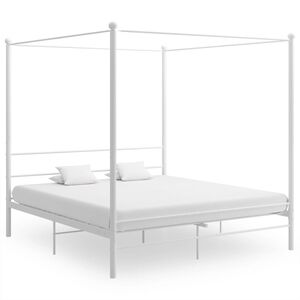 vidaXL Posteľn&yacute; r&aacute;m s baldach&yacute;nom biely kov 200x200 cm