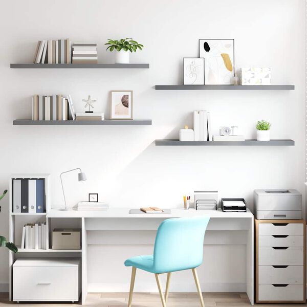 vidaXL Pl&aacute;vaj&uacute;ce n&aacute;stenn&eacute; police 4 ks, siv&eacute; 120x23,5x3,8 cm, MDF