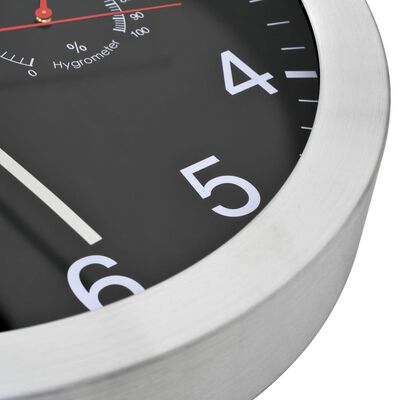 vidaXL Nástenné hodiny Quartz s vlhkometrom a teplomerom čierne 30cm