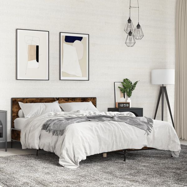 vidaXL Posteľn&yacute; r&aacute;m dymov&yacute; dub 160x200 cm kompozitn&eacute; drevo a kov