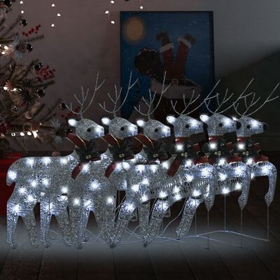 vidaXL Vianočné soby 6 ks strieborné 120 LED diód