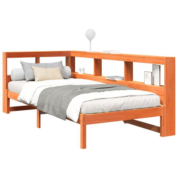 vidaXL Posteľ s knižnicou bez matraca vosková 100x200 cm borovica