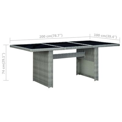 vidaXL Záhradný stôl, svetlosivý, polyratan a tvrdené sklo