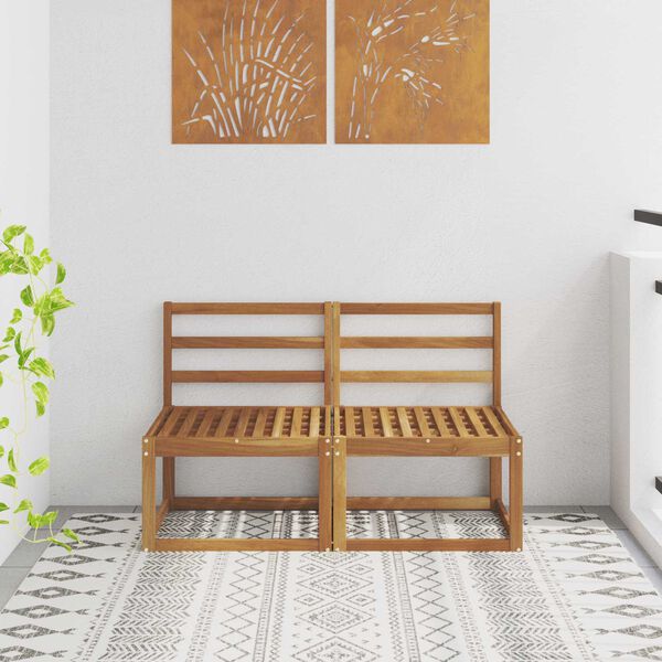 vidaXL 2 Kus Z&aacute;hradn&aacute; stredn&aacute; sedačka Pevn&eacute; ak&aacute;ciov&eacute; drevo Pr&iacute;rodn&aacute;