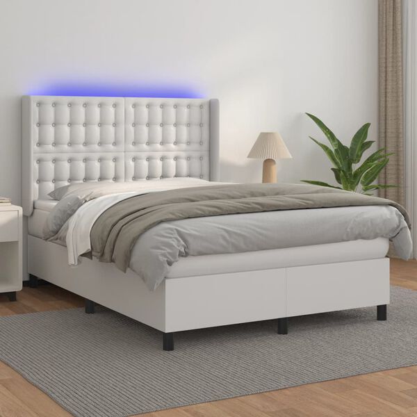 vidaXL Boxspring posteľ s matracom a LED biela 140x200 cm umel&aacute; koža