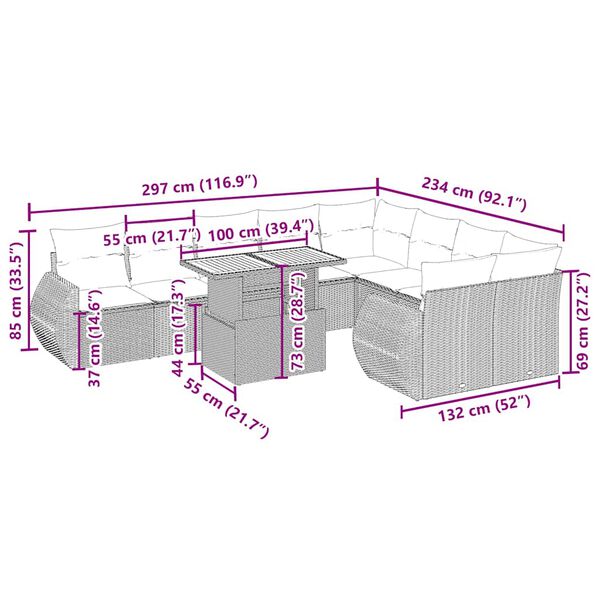 vidaXL 10-dielna z&aacute;hradn&aacute; sedacia s&uacute;prava a vank&uacute;&scaron;e b&eacute;žov&aacute; polyratan