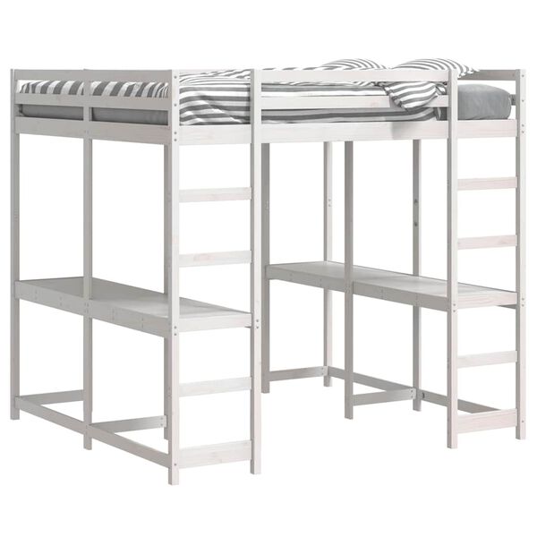 vidaXL Poschodová posteľ stolík a rebrík biela 160x200 cm borovica