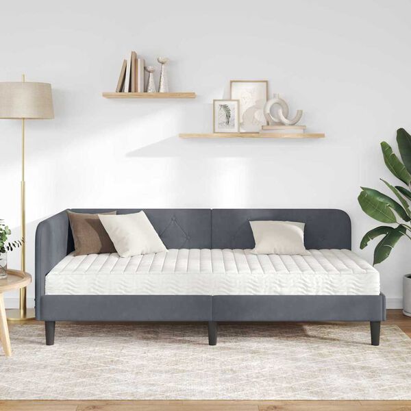 vidaXL Rohov&yacute; r&aacute;m postele s matracmi Tmavo &scaron;ed&aacute; 90 x 200 cm Zamat