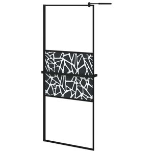 vidaXL Sprchov&aacute; stena s policou čierna 80x195 cm ESG sklo a hlin&iacute;k
