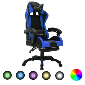 vidaXL Hern&aacute; stolička s RGB LED svetlami modro-čierna umel&aacute; koža