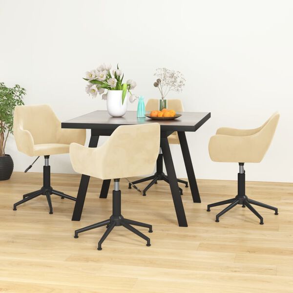 vidaXL Otočné jedálenské stoličky 4 ks krémové zamatové
