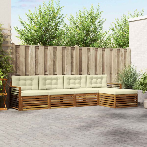 vidaXL Z&aacute;hradn&aacute; s&uacute;prava gaučov s vank&uacute;&scaron;om 5 pcs Pr&iacute;rodn&aacute; a kr&eacute;mov&aacute;