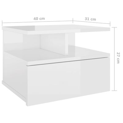vidaXL Nástenný nočný stolík, lesklý biely 40x31x27cm kompozitné drevo