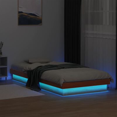 vidaXL LED posteľný rám voskovo hnedý 90x200 cm masívna borovica