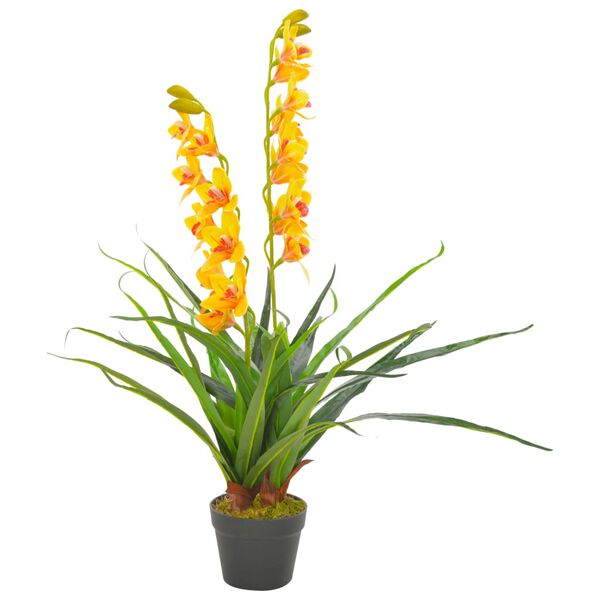 vidaXL Umel&aacute; rastlina orchidea s kvetin&aacute;čom 90 cm žlt&aacute;